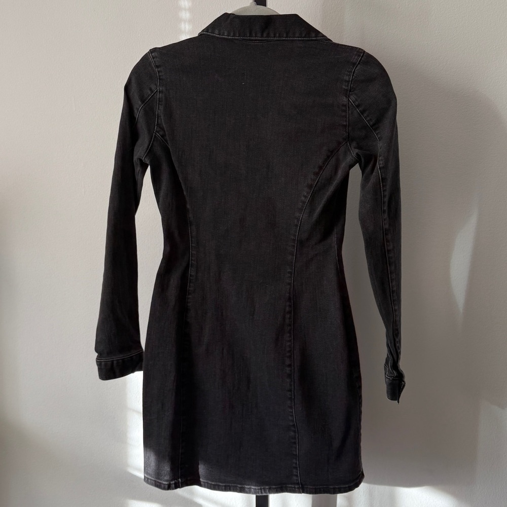 ZARA Washed Black Stretchy Long Sleeve Denim Dress Size S - Picture 3 of 4